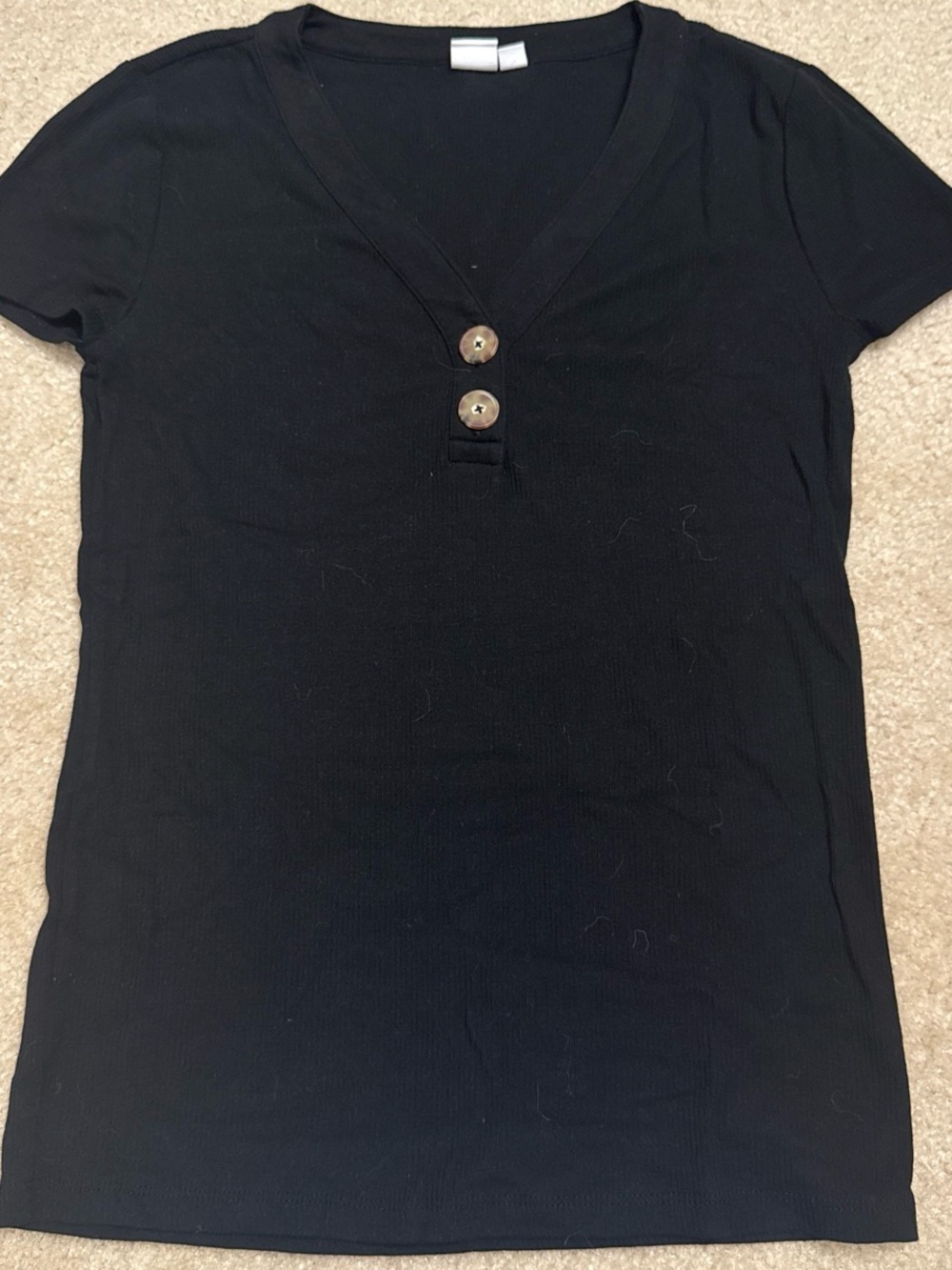 GAP Black Short-Sleeve V-Neck Tee with Button Placket